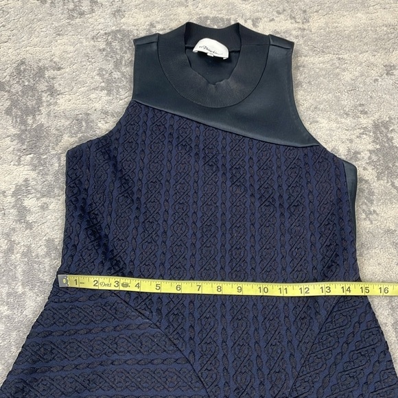 3.1 Phillip Lim Navy Blue and Black Dress Mock Neck Sleeveless Jacquard Sz M - Picture 8 of 12